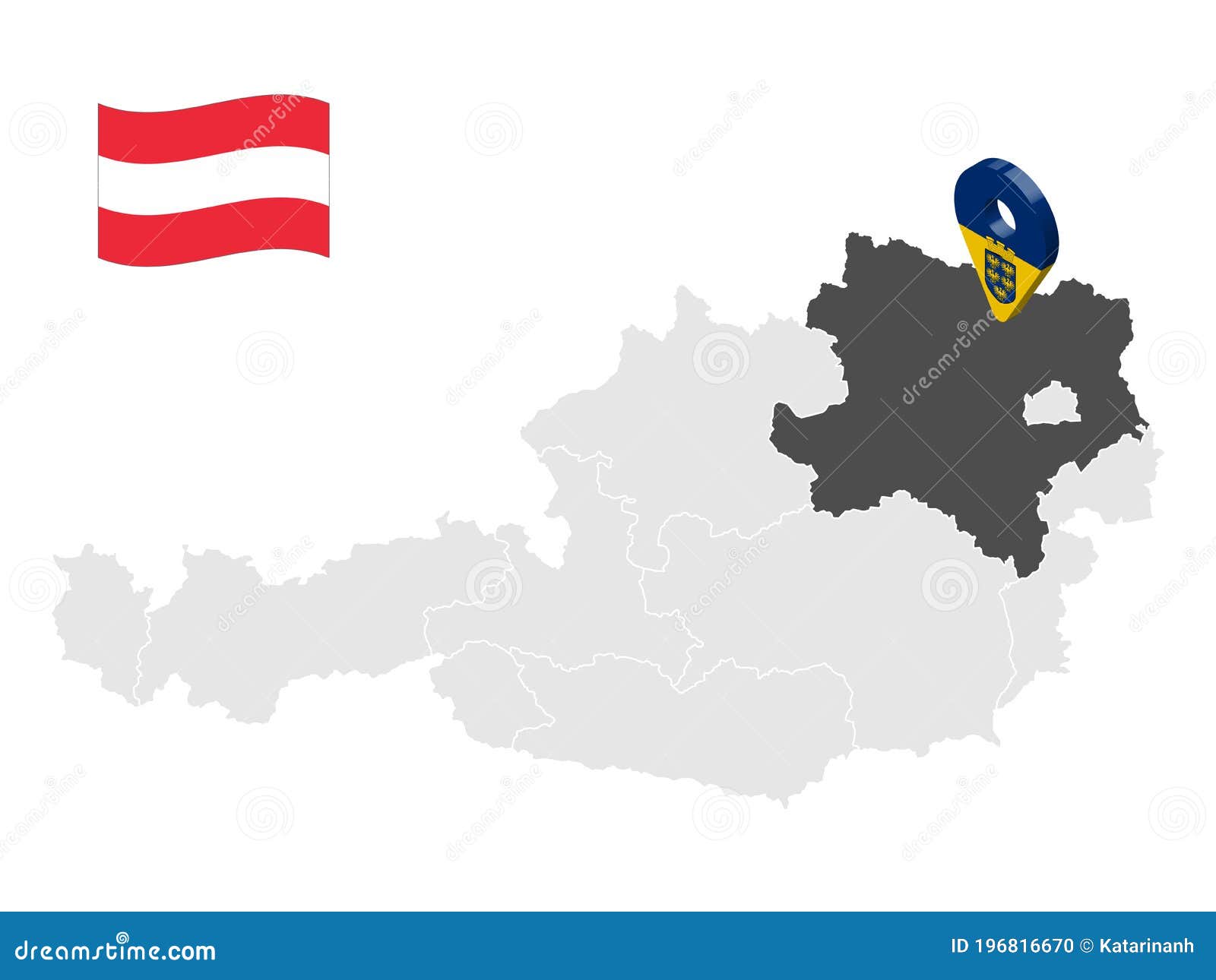 location of  lower austria map austria. 3d location sign similar to the flag of lower austria. quality map  with  states of  austr